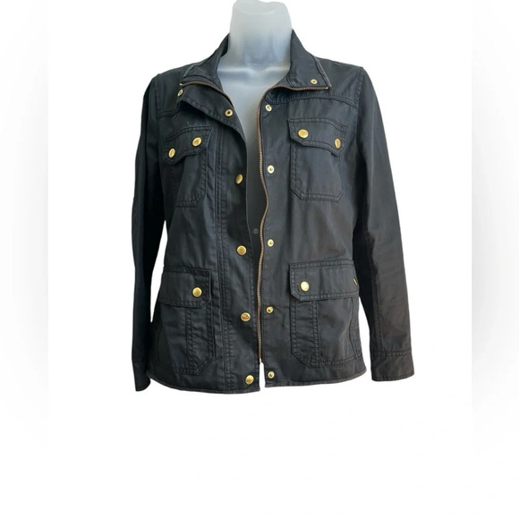 Ladies J Crew Resin-coated Black Twill Field Jacket, Petite Small - Picture 3 of 10